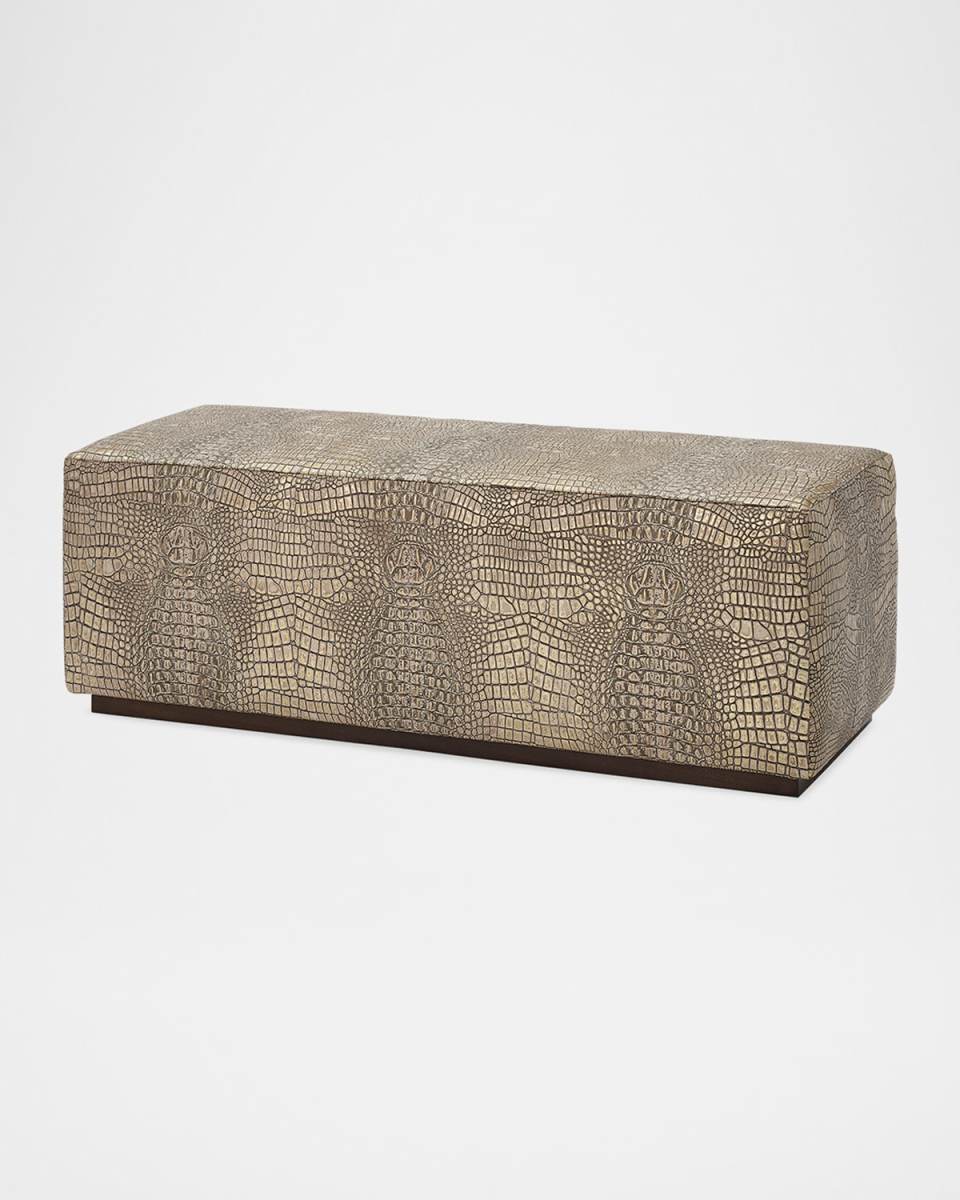 Kelsi Croc-Embossed Leather Bench, 48"